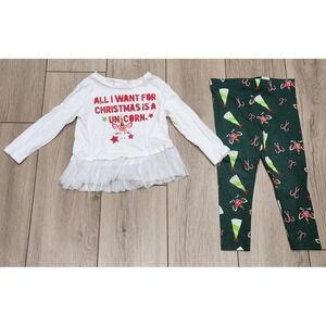 Lily & Dan 3T Unicorn‎ Christmas Outfit Tulle Skirt Top & Candy Cane Leggings